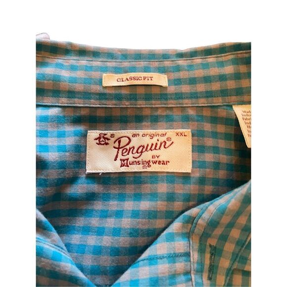 Penguin Mens Blue & Cream Gingham Button Up Long Sleeve Shirt Size XXL - Picture 7 of 12